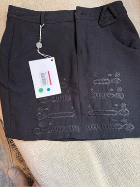 Black Tailored Skirt with Embroidered Label